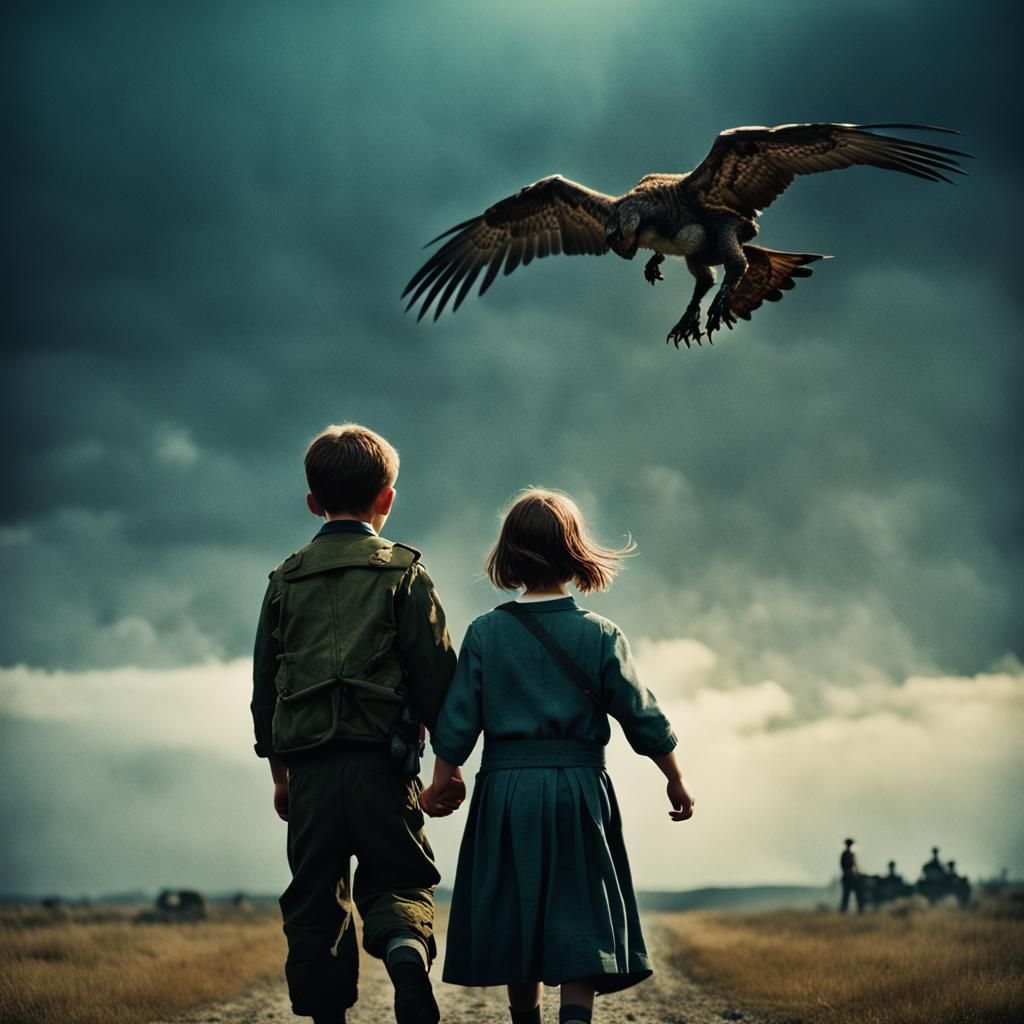 Brothers and sisters hand in hand in the in the war zone