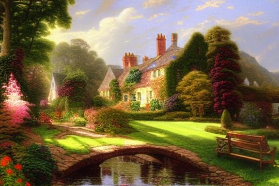 "English Countryside Stone Manor" by Thomas Kinkade and Thom...
