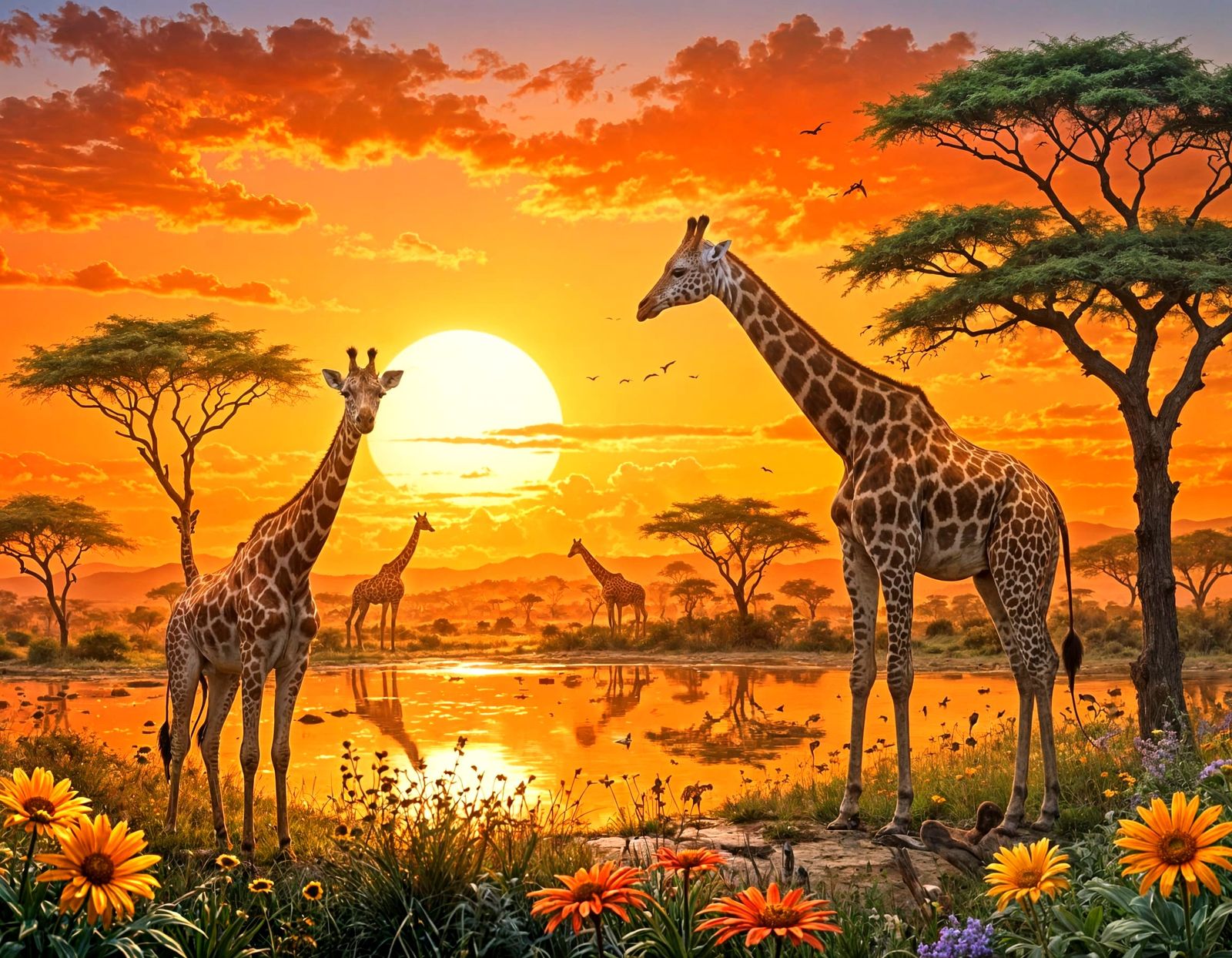 Giraffes at a watering point  by @That cinema teacher