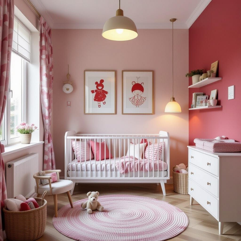 Childlike Red and White Baby Girl's Room Design