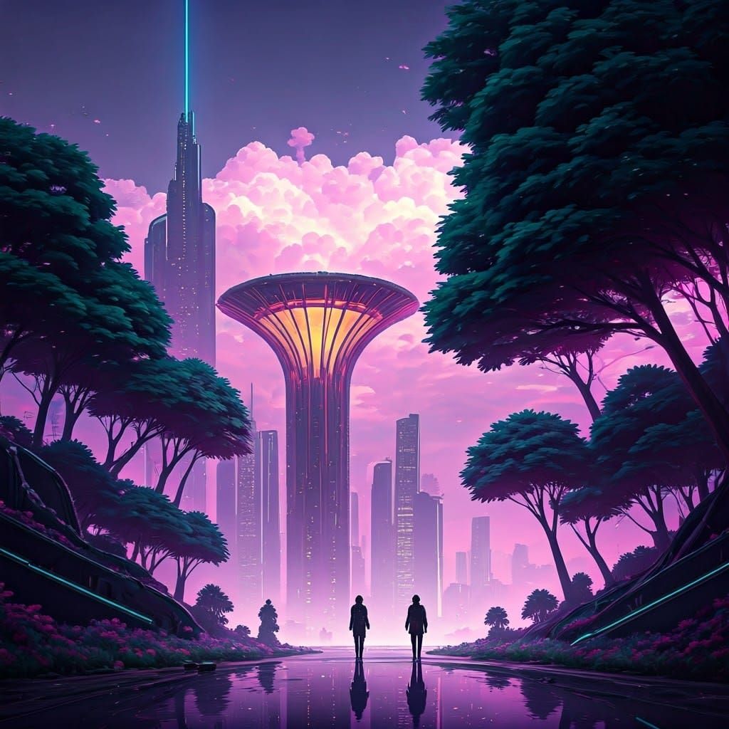 Futuristic World: Neon, Nature, and Avant-Garde Attire