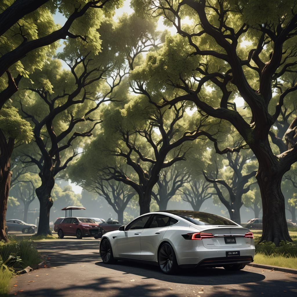 Tesla's electric car will be seen next to the beer trees and...