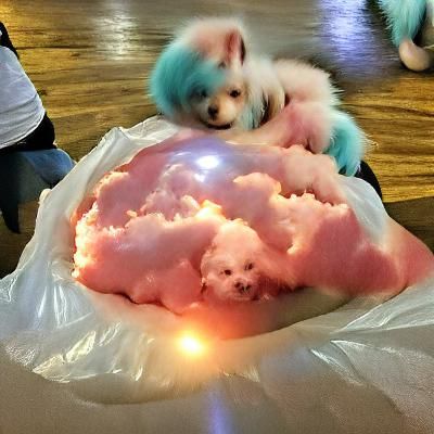 Glowing puppy on a cloud of cotton candy