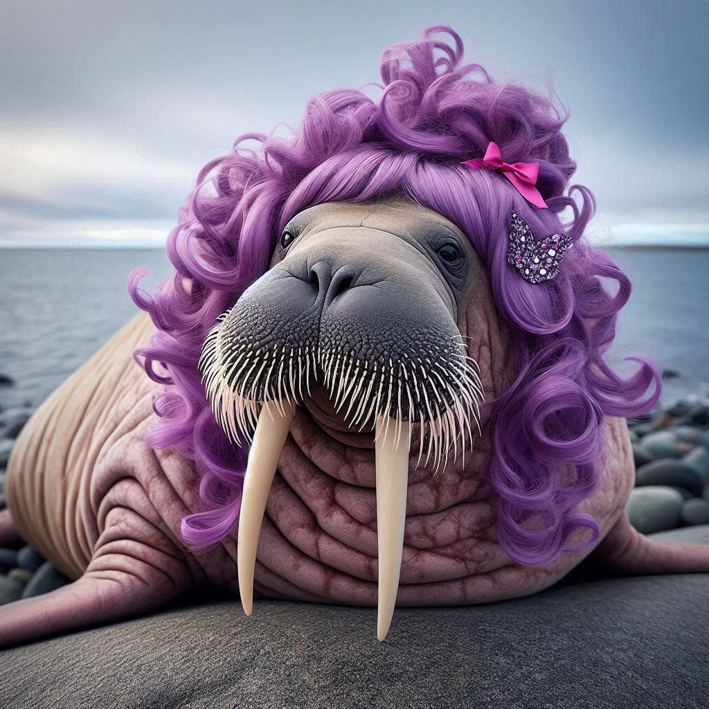 Glamourous Walrus Wearing Wig