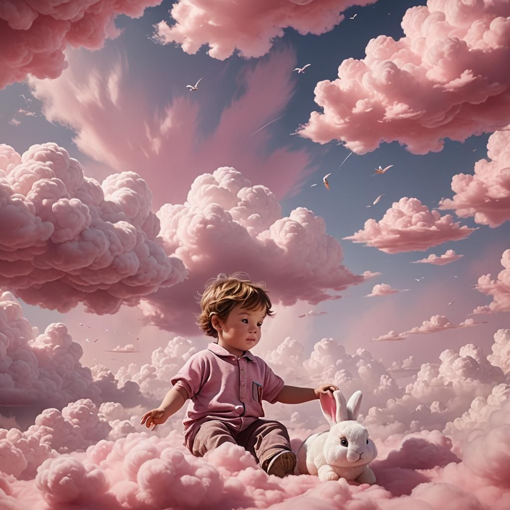Child and Pink Rabbit in a Cloud: Digital Matte Painting