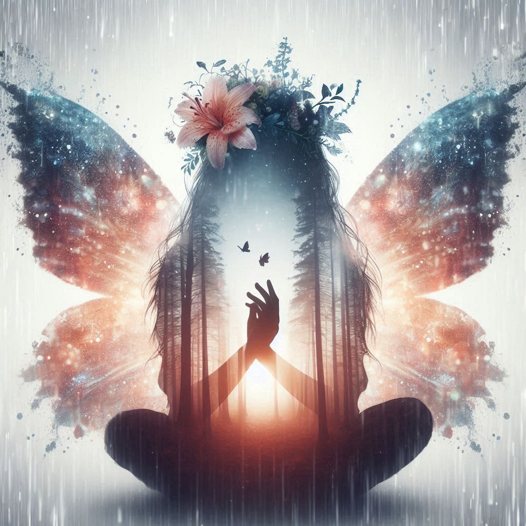 double exposure beautiful fantasy DALL-E 3 portrait landscap...