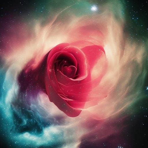 Space nebula shaped like a perfect rose