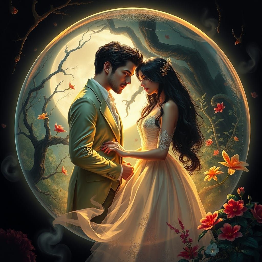 Crystal Ball Reflecting Romantic Garden Scene