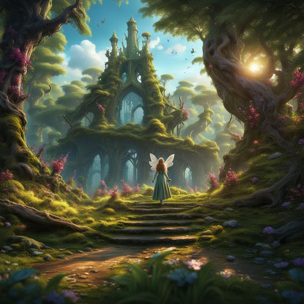 forest fairy on the sunny edge of the forest  , Art Fantasy