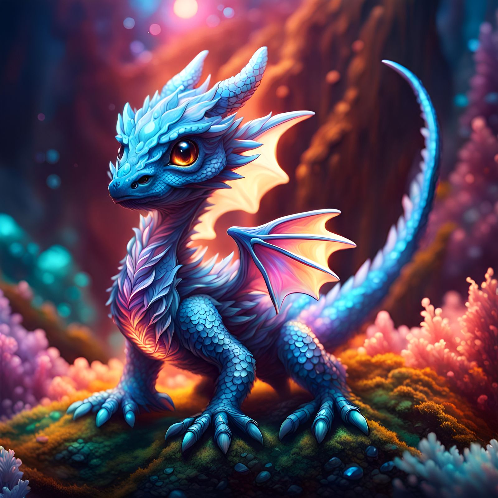 Little crystal dragon hatchling, Epic cinematic brilliant stunning ...