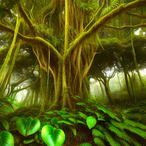 Hyperrealistic landscape oil painting. Medium shot. Scarred ...