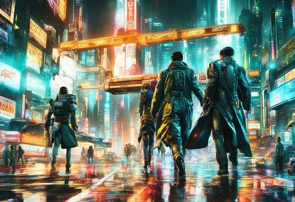 Walking in futuristic city
