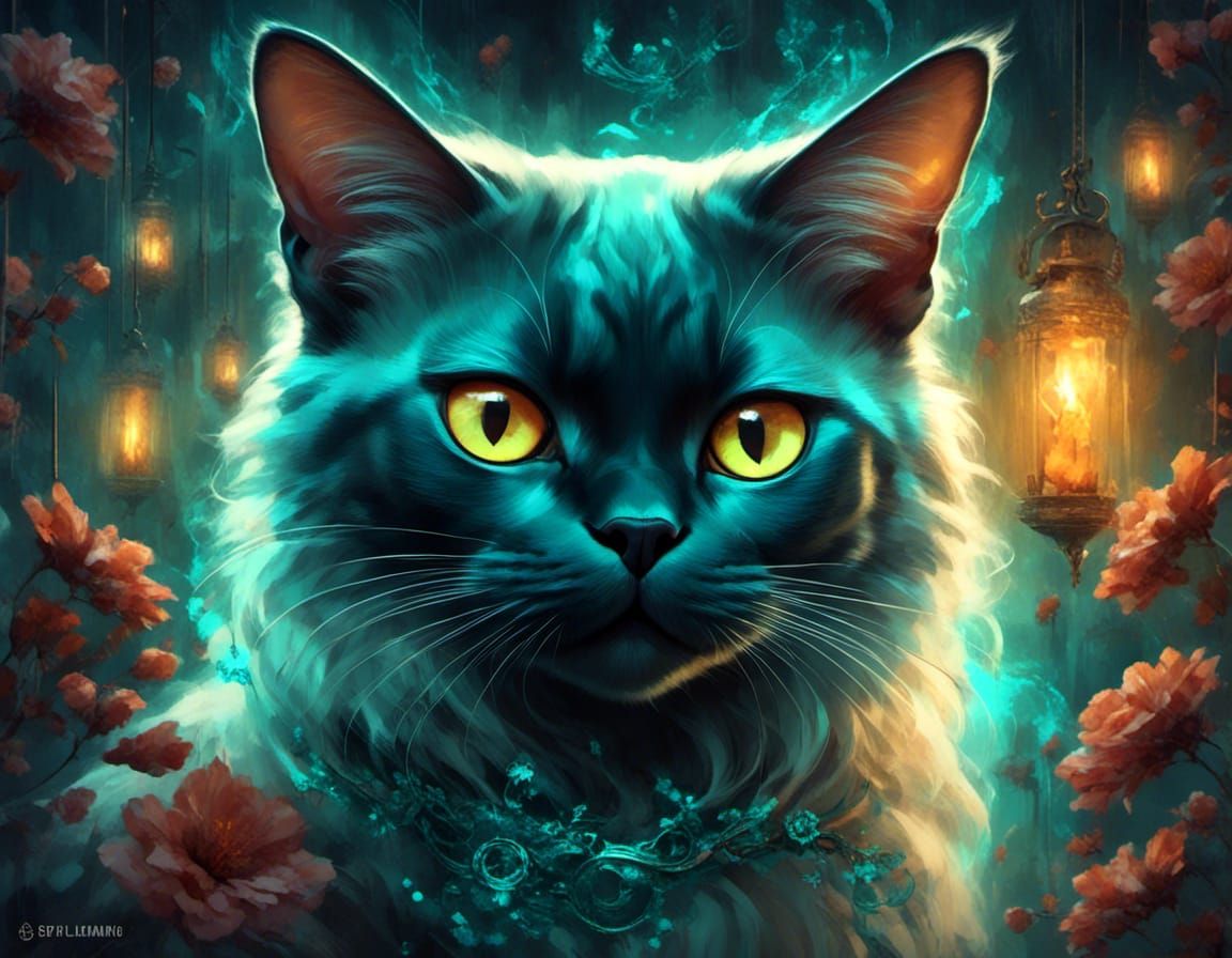 Bioluminescent Ghost Cat with Neon Lighting