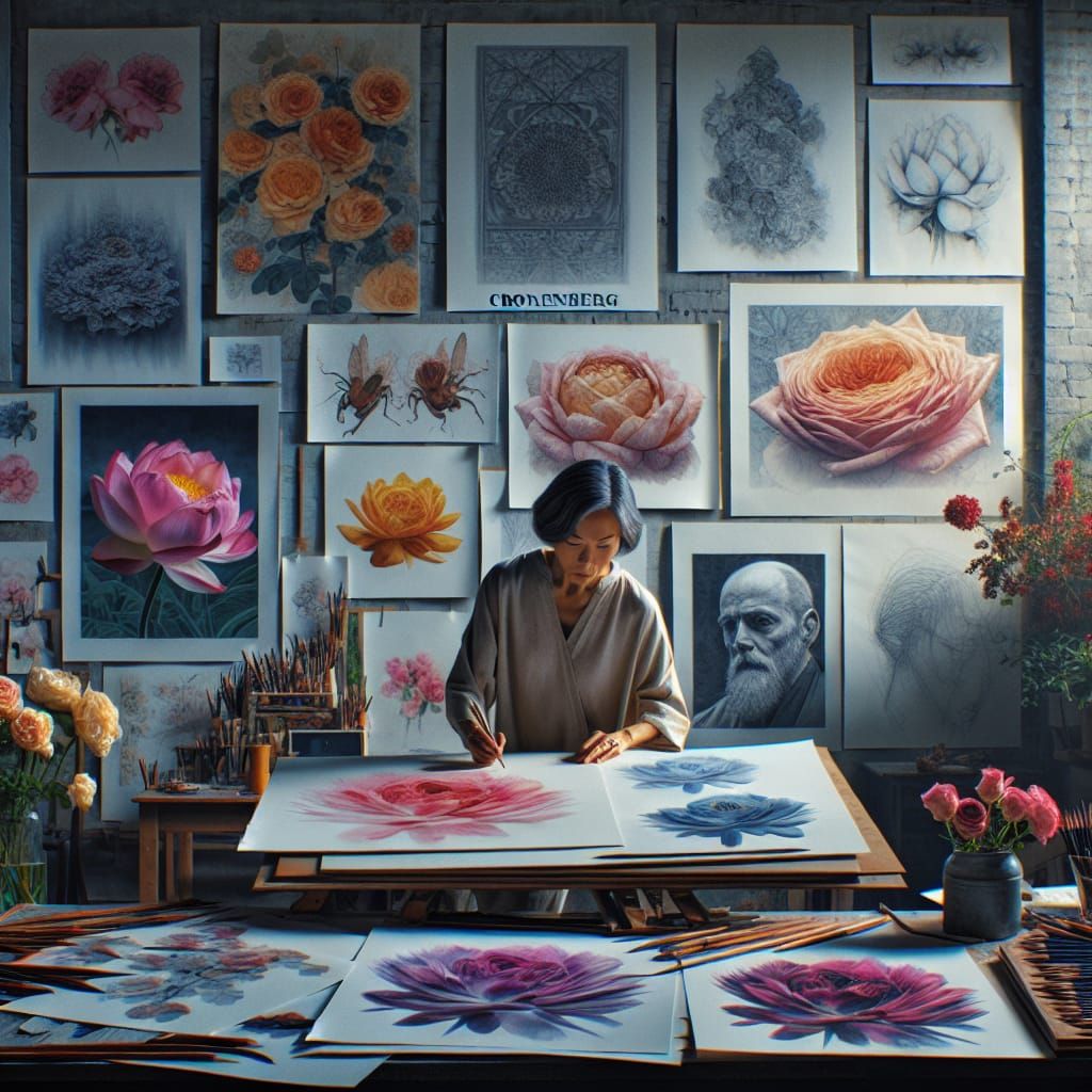 A professionnal painter in her artstudio