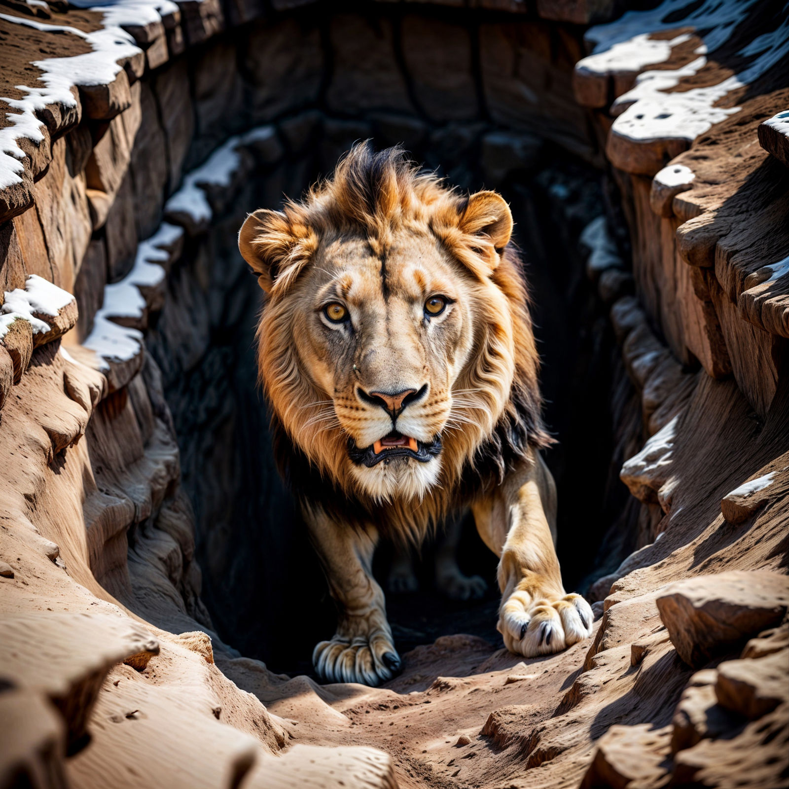 Benaiaih kills a Lion in a pit on a snowy day