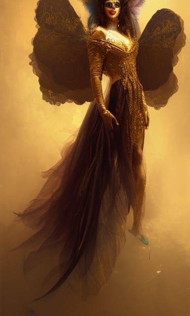 Venetian masquerade of a beautiful woman in a golden mask, v...