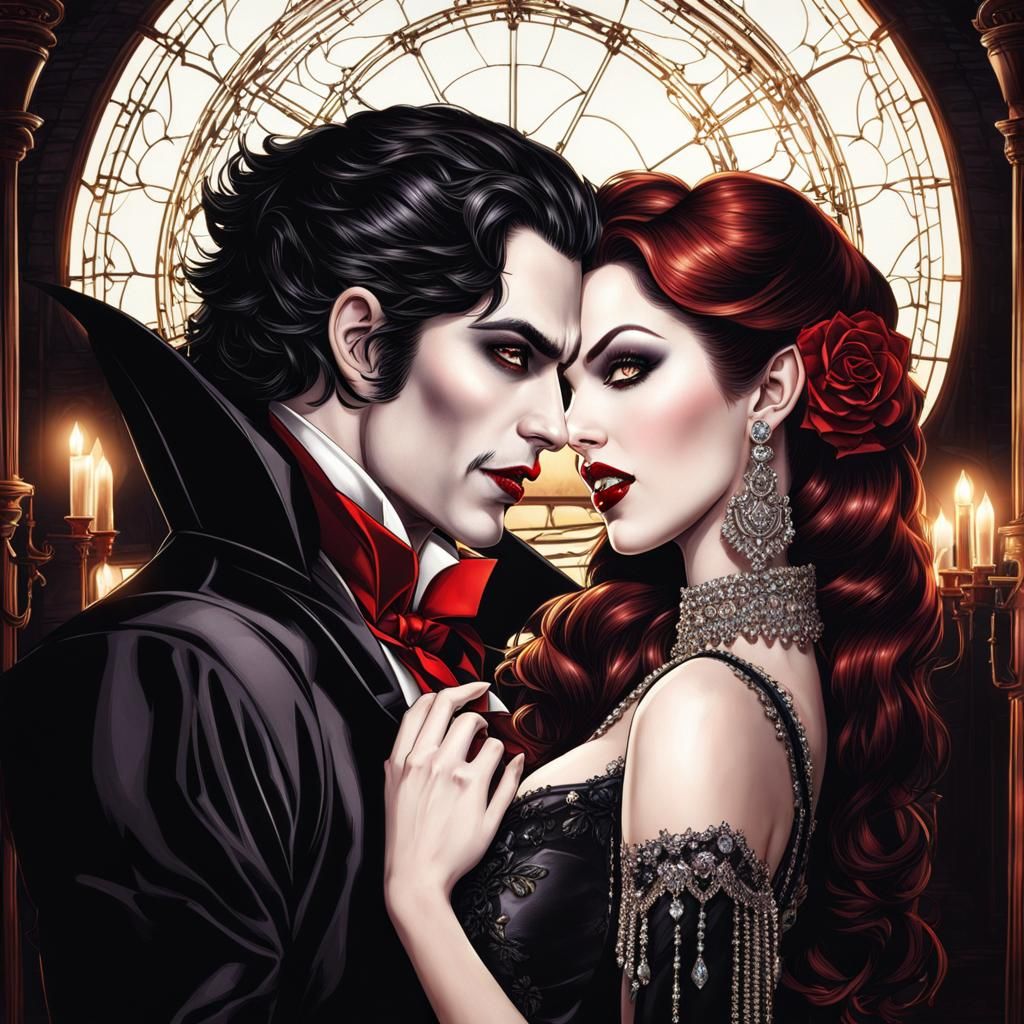 Vampire pin-up couple - AI Generated Artwork - NightCafe Creator