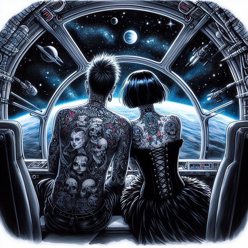 Gothic couple in the space