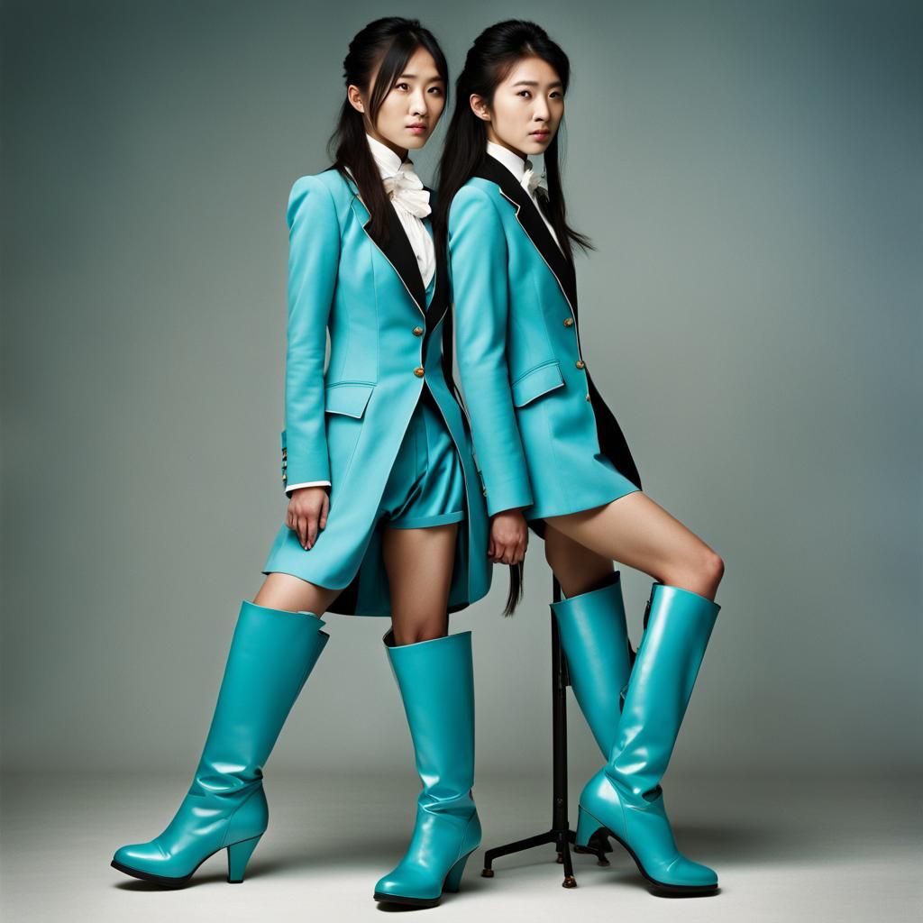 Japanese sisters age 20 hourglass figures wearing full acqua...