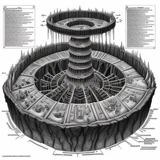 a schematic diagram illustrating the nine levels of the pit of hell and