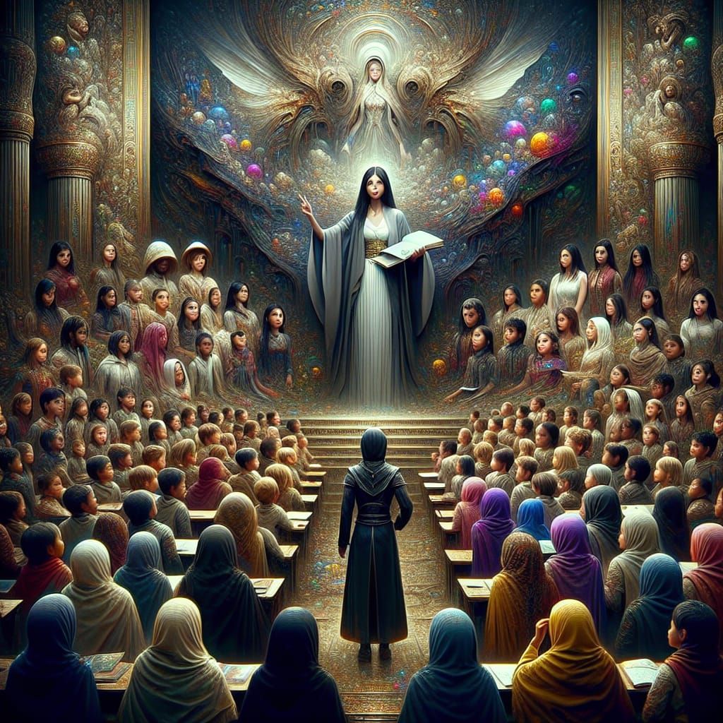 Diverse Students Learn From Teacher: Fantasy Concept Art