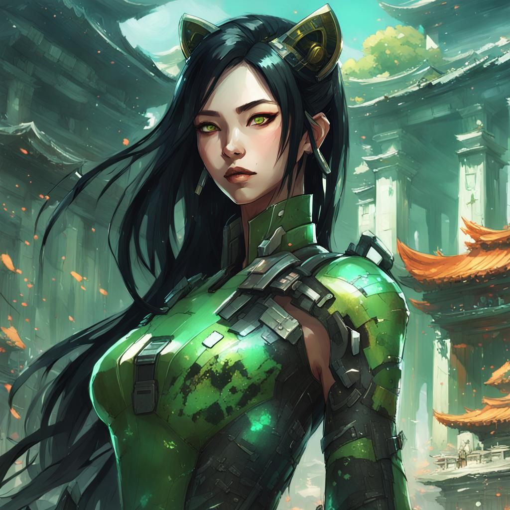 a woman in a futuristic outfit posing for a picture, artwork...