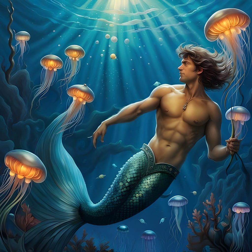 Merman With Jellyfish - AI Generated Artwork - NightCafe Creator