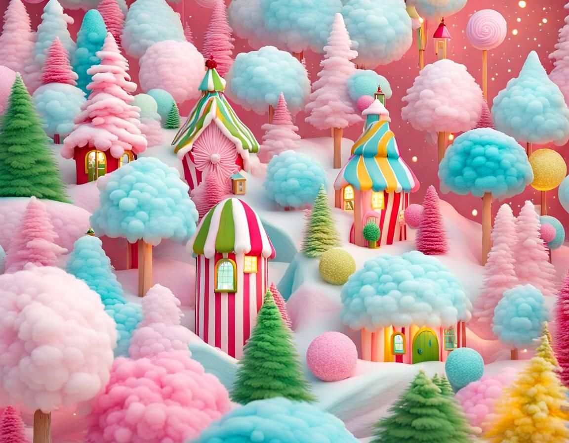 Whimsical, colorful, cotton candy Christmas land. - AI Generated ...
