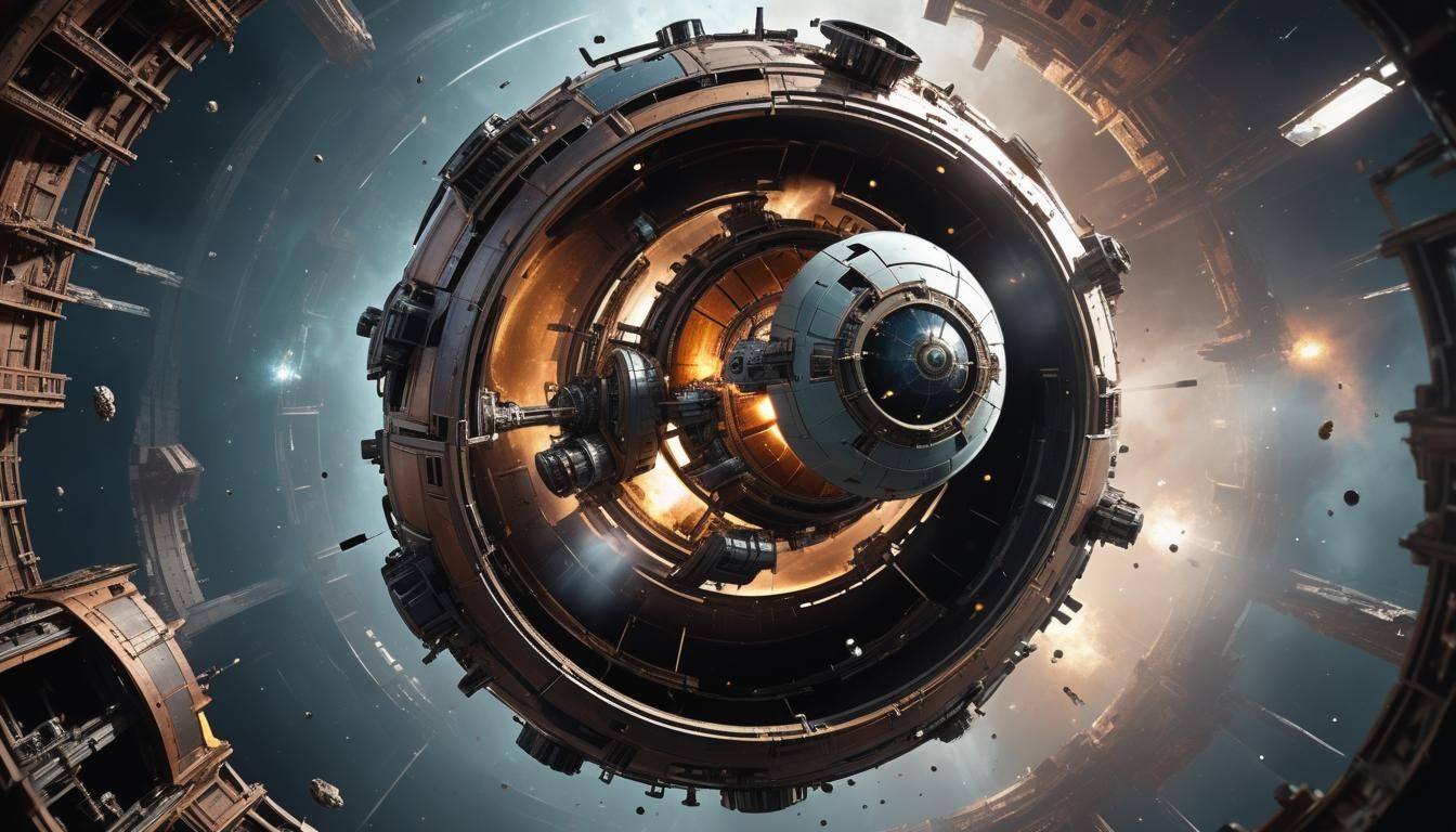 spacecraft, traveling in space getting torn apart by excessi...