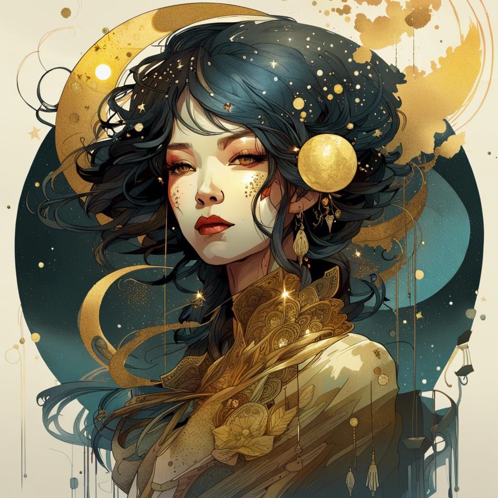 Golden Moon Maiden - AI Generated Artwork - NightCafe Creator