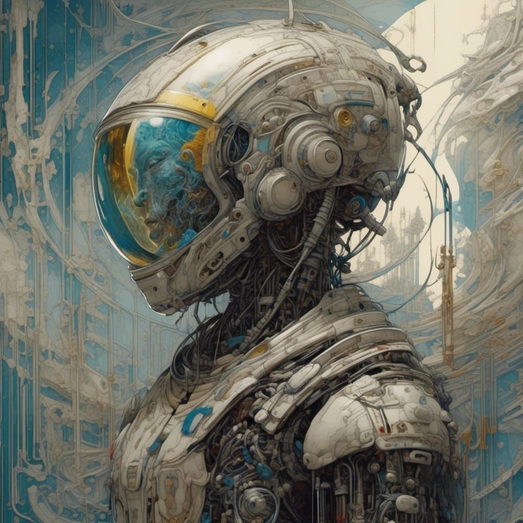 Cyberalien on the Moon in Hyperdetailed Mondrian Style