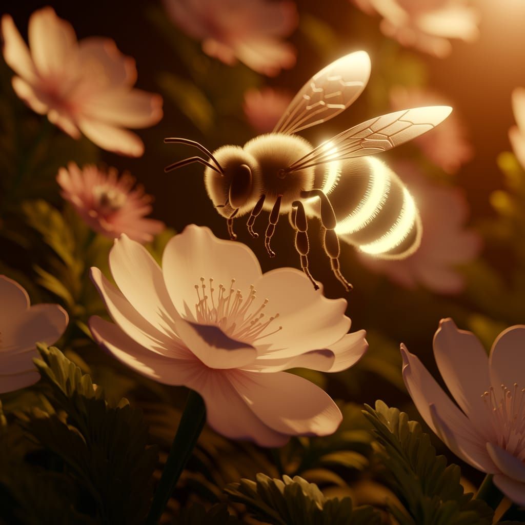 Enchanted Honeybee in Ethereal Bloom