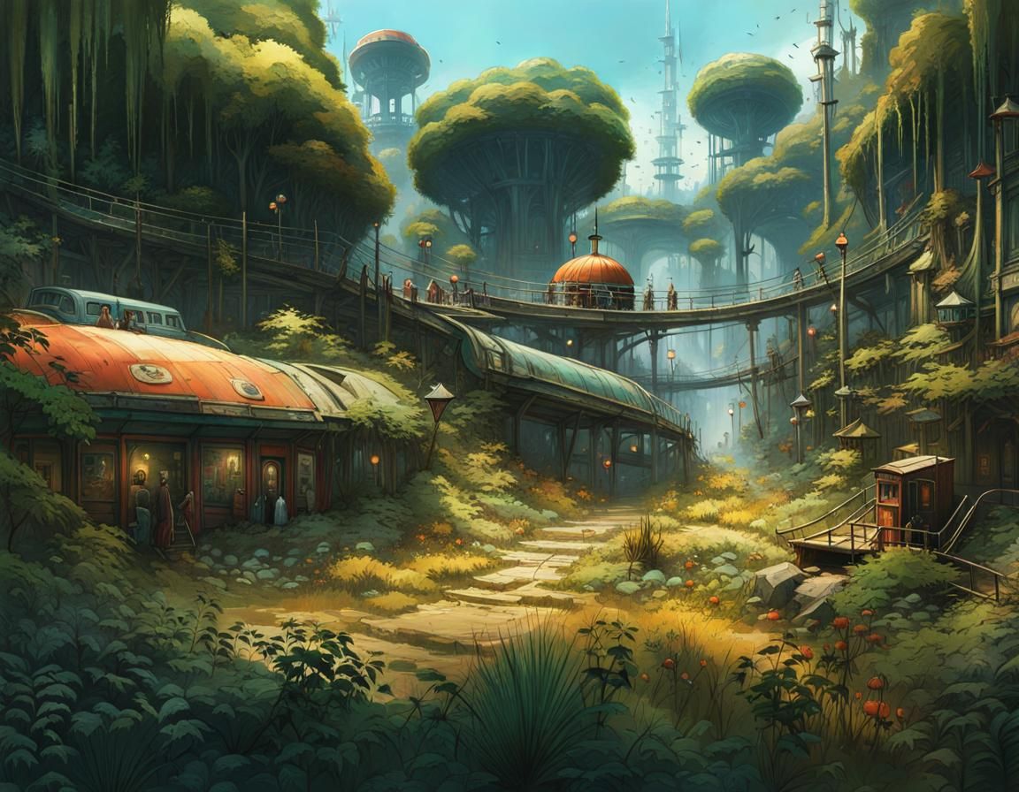 Overgrown Theme Park - AI Generated Artwork - NightCafe Creator