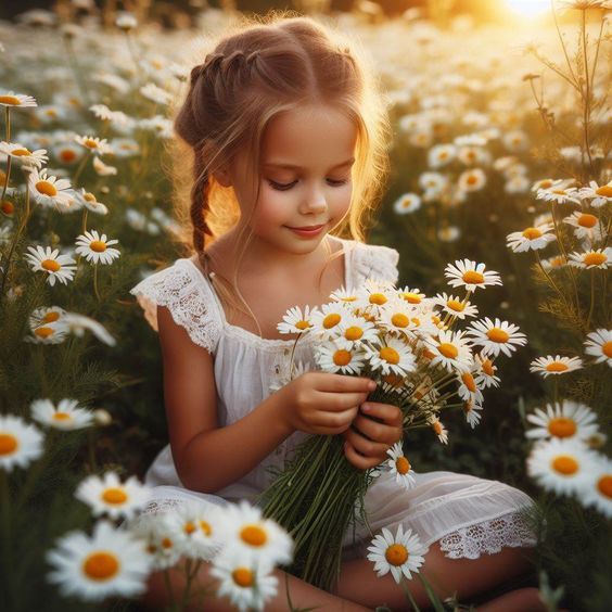La petite fille et les fleurs