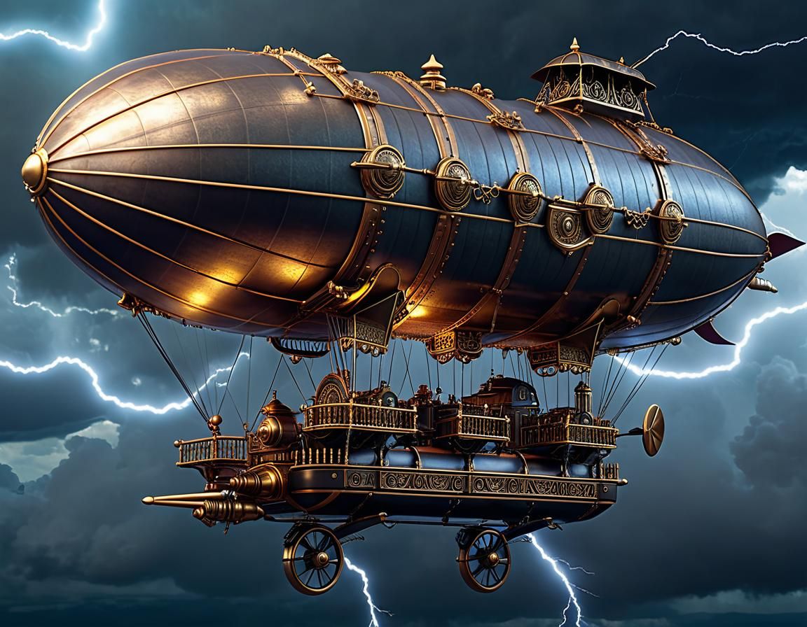 Steampunk dirigible - AI Generated Artwork - NightCafe Creator