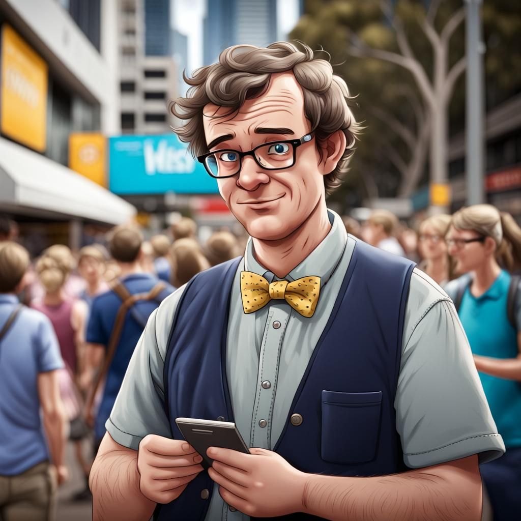 A nerdy weirdo being socially inept in Australia. Cartoon.