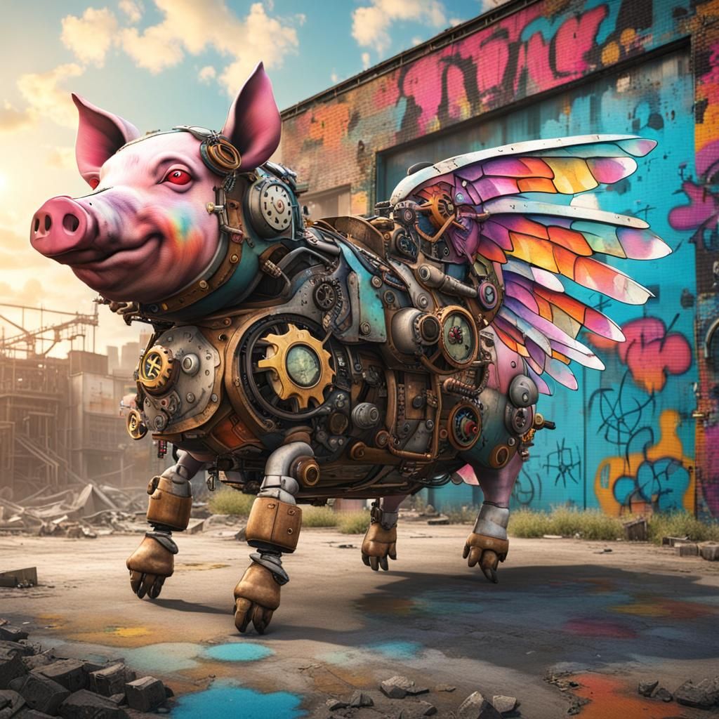 Steampunk cyborg pig - AI Generated Artwork - NightCafe Creator