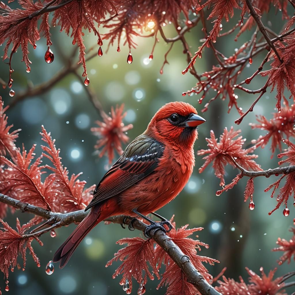 Close up on An intricate  fluffy cute baby Glistening-red Ta...
