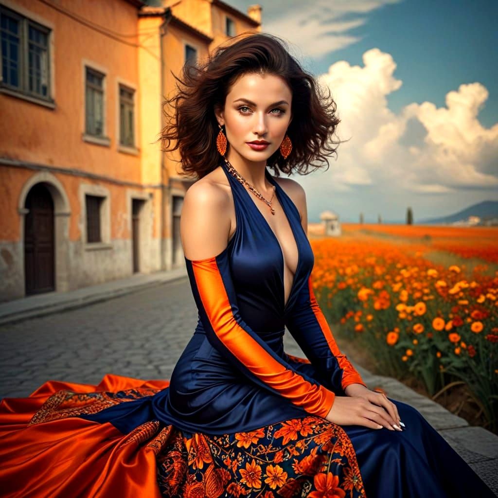 Surrealistic Portrait of a Happy Charismatic Lady in a Vibra...