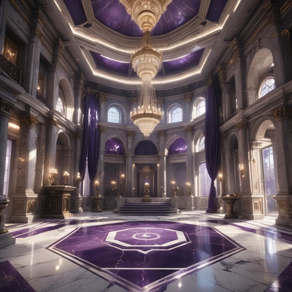 inside a hexagonal bioluminescent Roman Palatial Estate with...