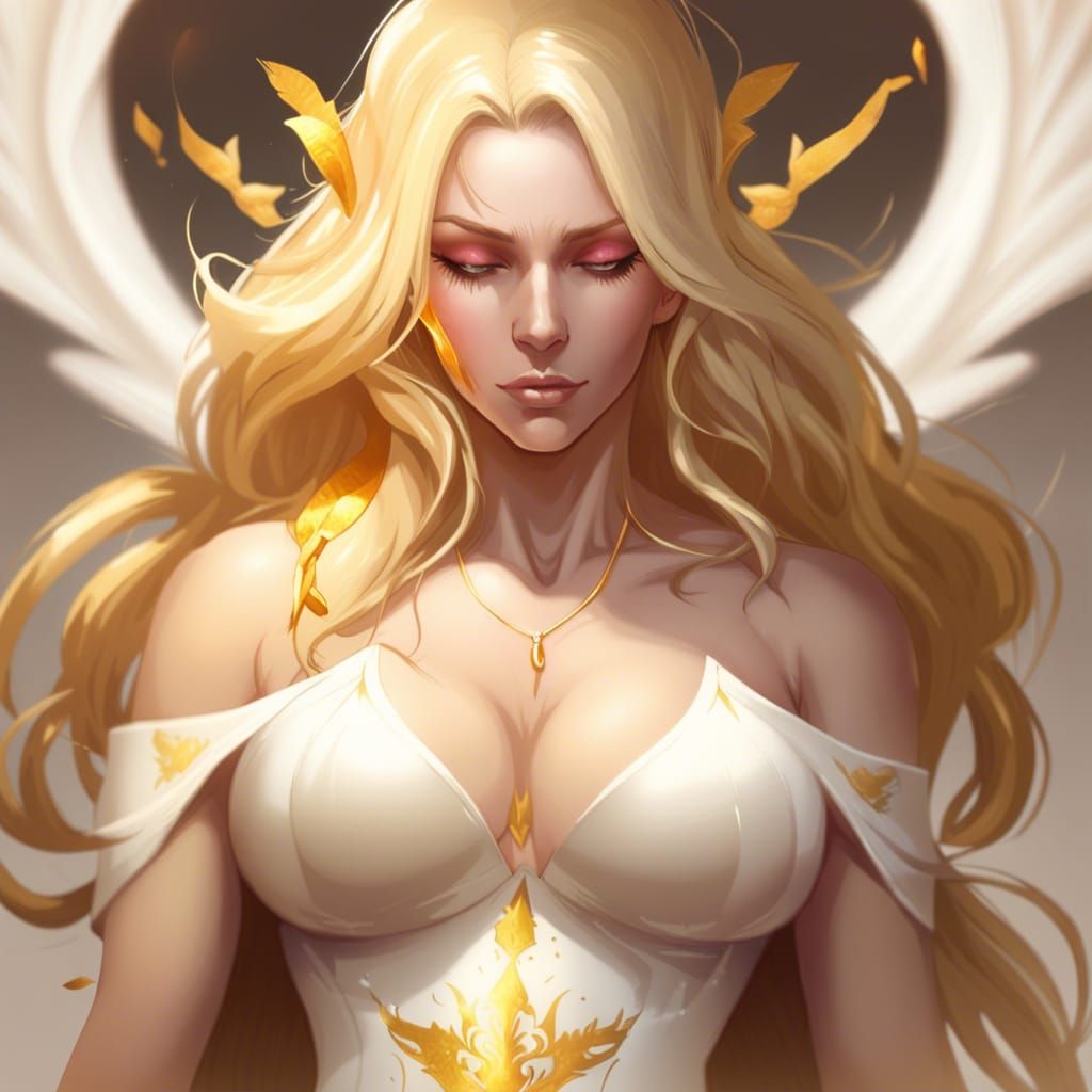 goddess , h cup , bikini , golden themed , white skin color ...