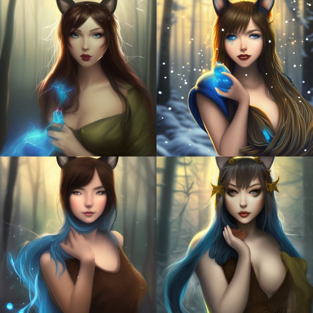 A magical woman with cat ears, they have blue magic, and it ...