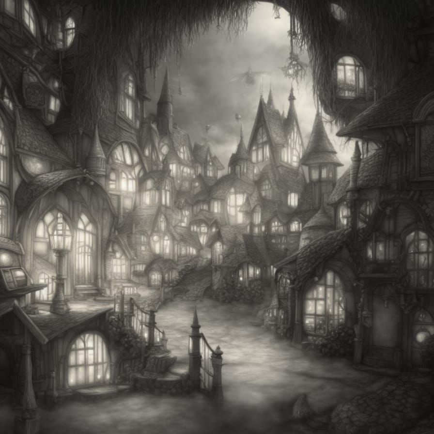 Fairy town pencil sketch undefined