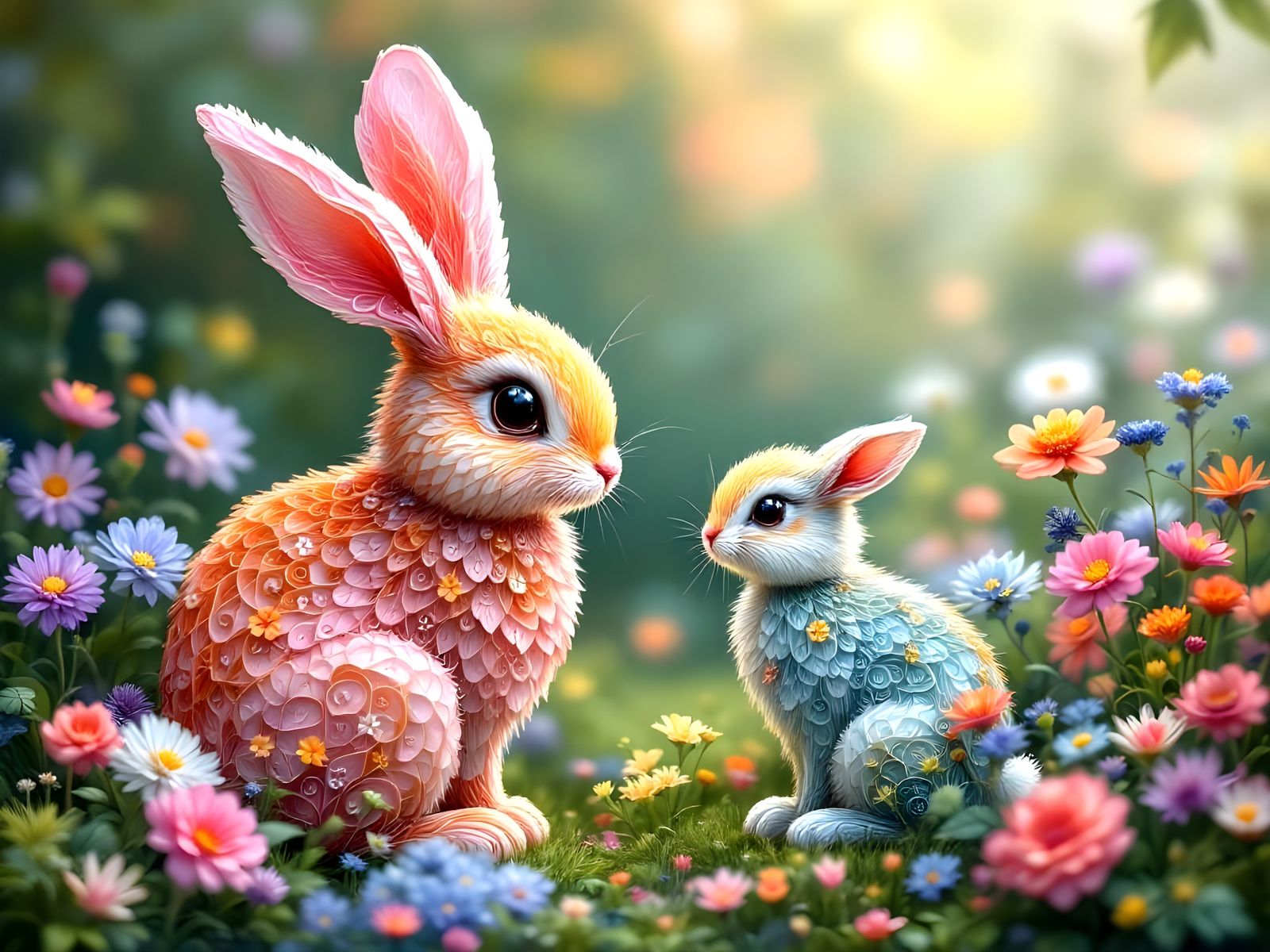 Delicate papercraft mother and baby bun buns  by @Gary Murakami