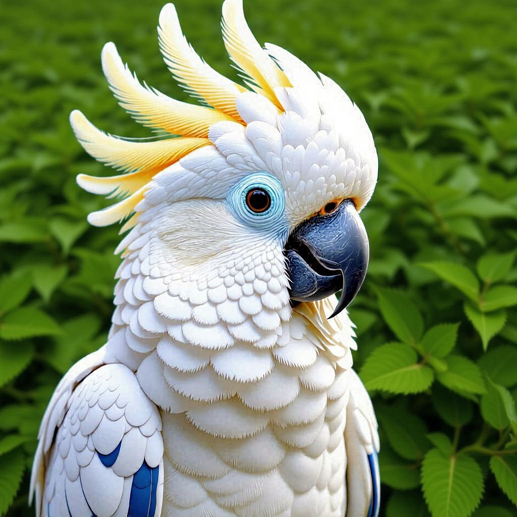 A close up of a cockatoo locking up at me