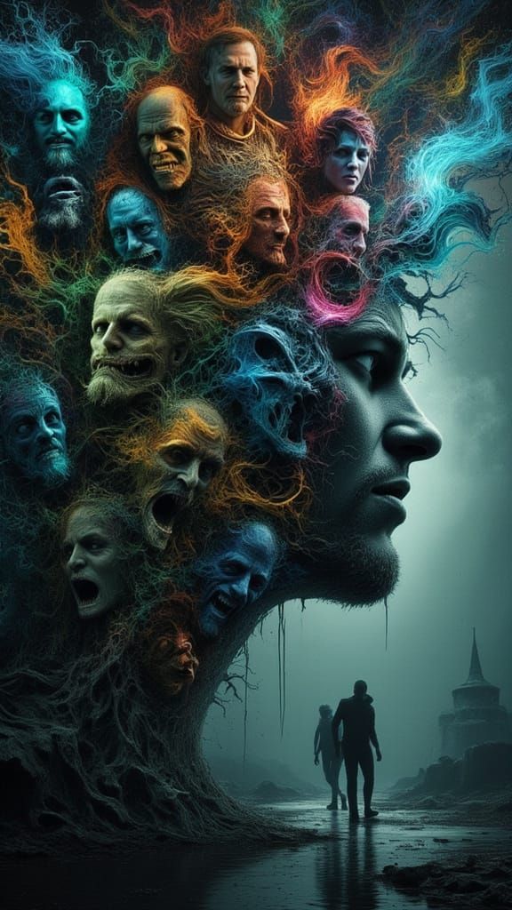 <lora:Aeris Flux:1.0> <lora:Abandoned for Flux:1.0> <lora:Clown:1.0> <lora:IIGIOGU:1.0> Binary code ASCII art, A mindscape where thoughts ma...