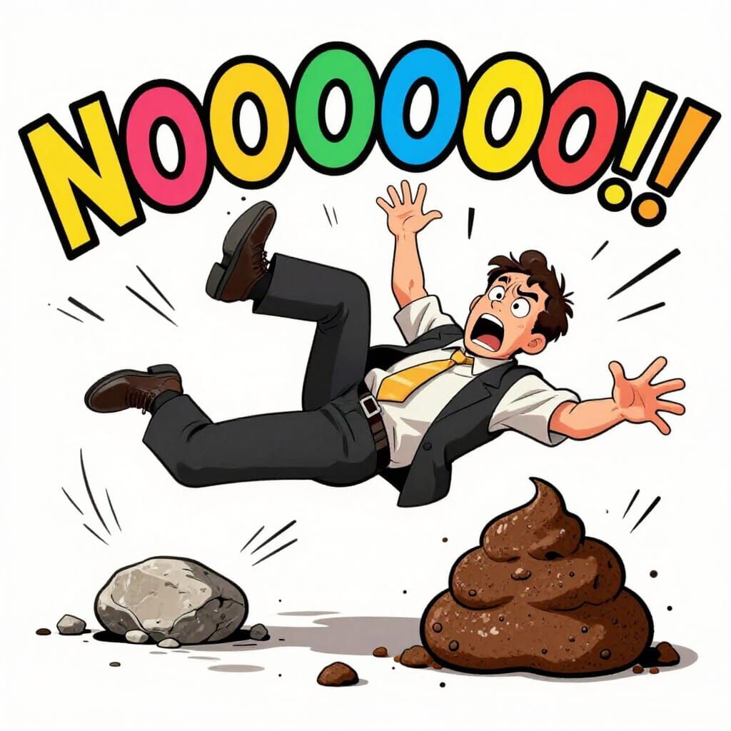 Man Tripping Over Dog Poop in Cartoon Style