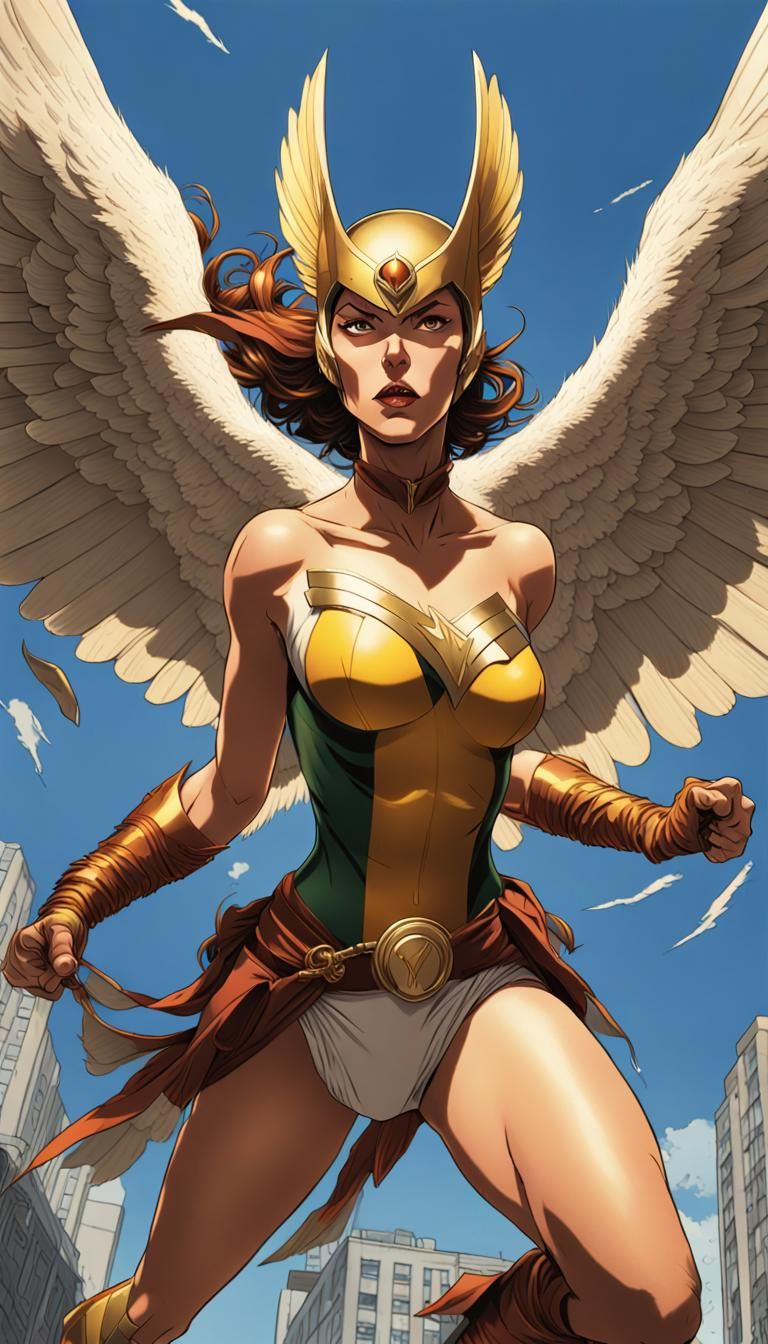 Hawkwoman (DC Comics heroine) is fighting comic book villain...