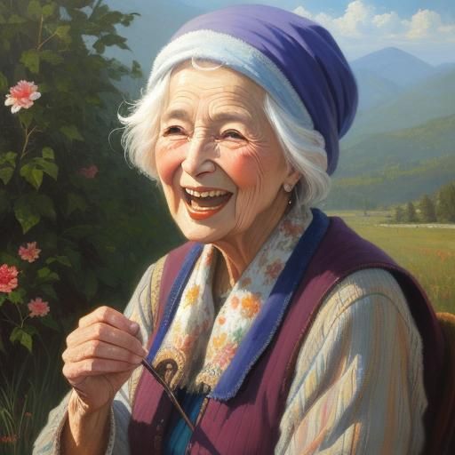old woman full of joy