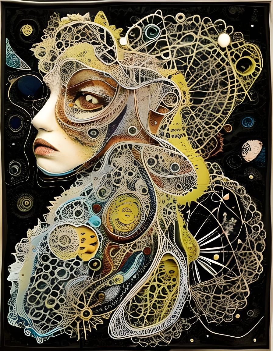 Intricate Portrait of Woman in Maximalist Textile Art Style